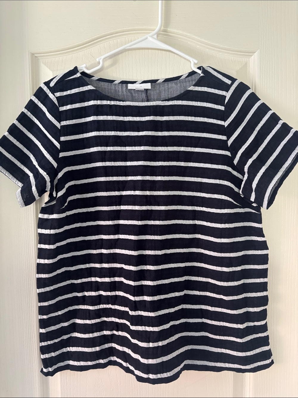 J. Jill Navy and White Striped Short Sleeve Tee